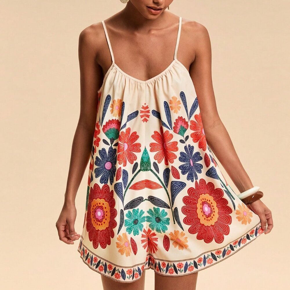 Multicolor Boho Women's Floral Print Loose Romper